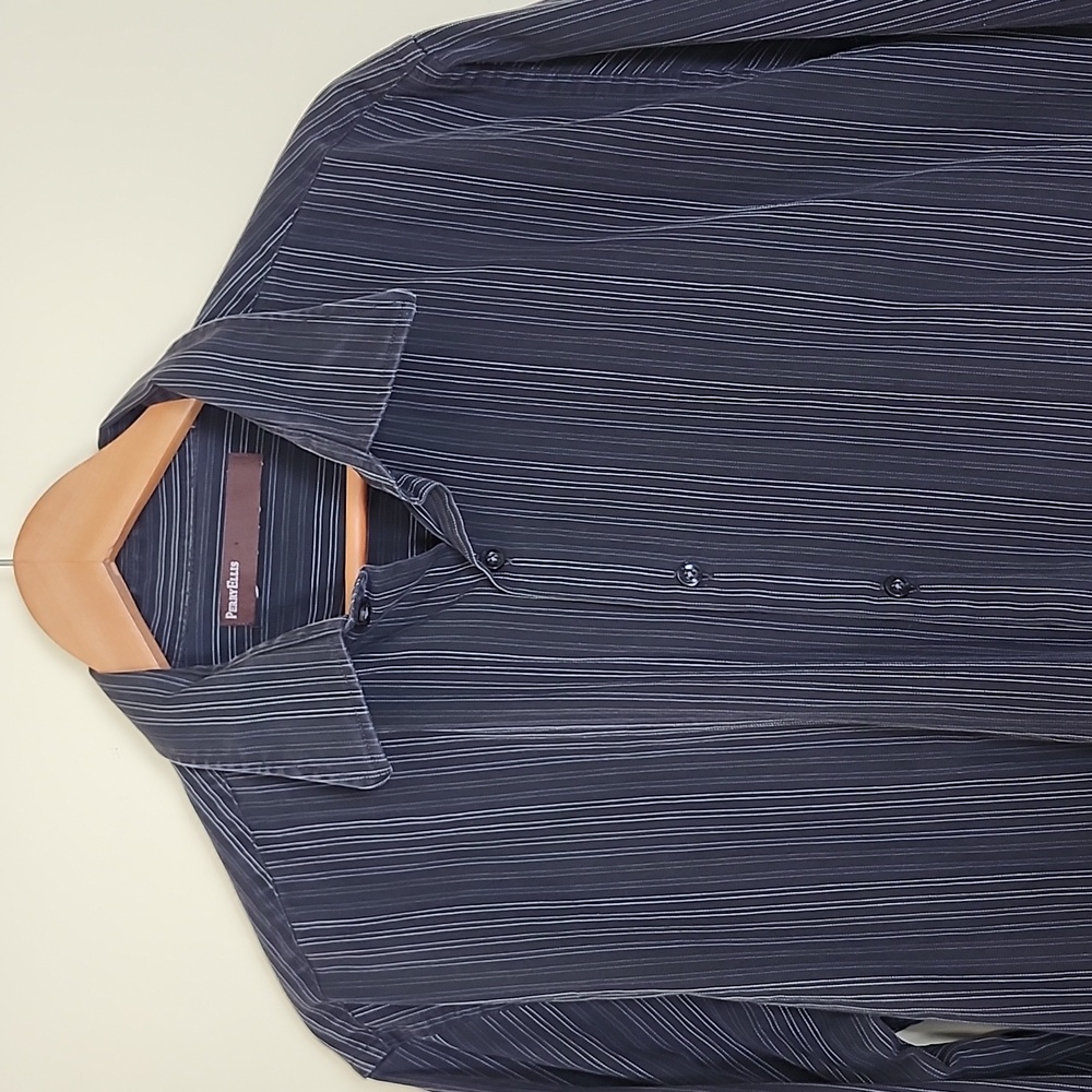 Perry Ellis Black and White Pinstripe Long Sleeve Office/Date Night Shirt